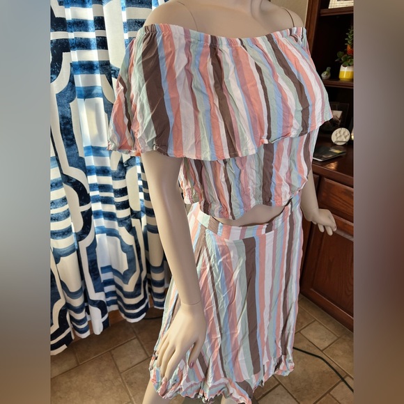 Torrid Womens High Low Two Piece Midi Challis Dress Striped Off Shoulder Size 2X - Picture 8 of 10